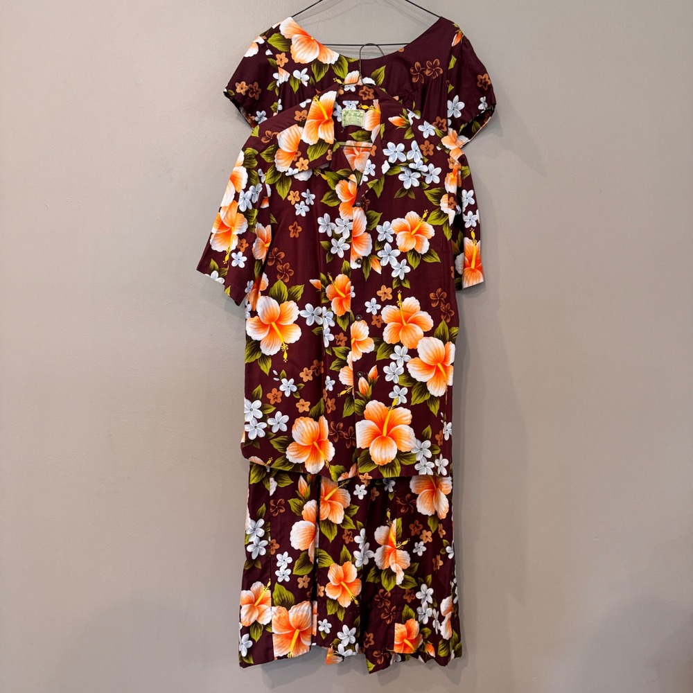 UI Maikai Hawaiian Dress Sz S Men XL Shirt Brown Floral Cotton Honey Moon Set